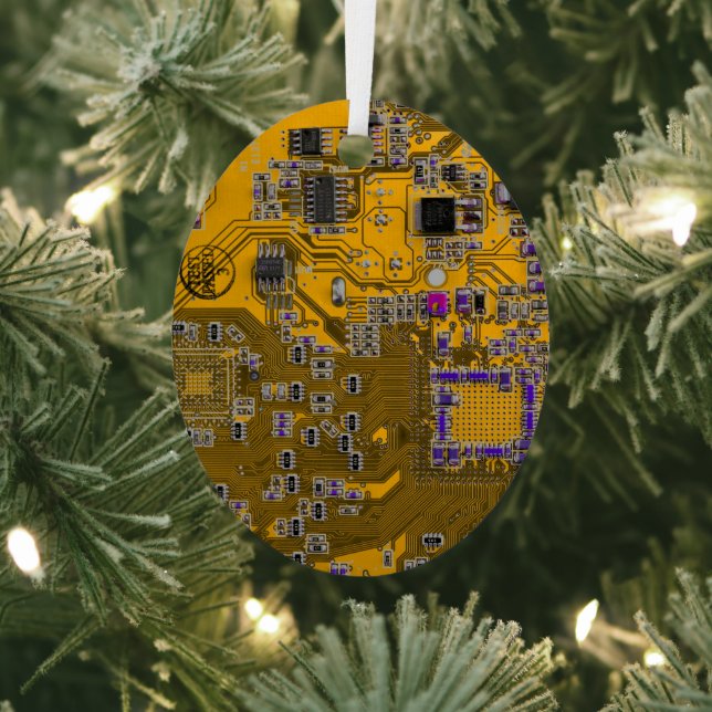 Computer Geek Circuit Board - Light Orange Metal Tree Decoration (Insitu)