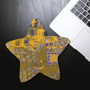Computer Geek Circuit Board Light Orange Star Sticker
