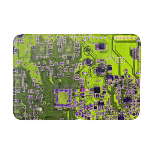 Computer Geek Circuit Board Neon Yellow Bath Mat