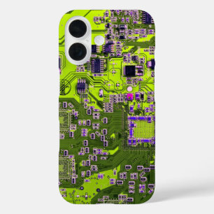 Computer Geek Circuit Board Neon Yellow iPhone 16 Case