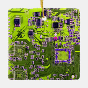 Computer Geek Circuit Board Neon Yellow Ceramic Ornament