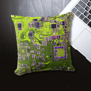 Computer Geek Circuit Board Neon Yellow Cushion