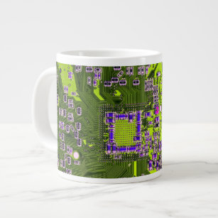 Computer Geek Circuit Board Neon Yellow Large Coffee Mug