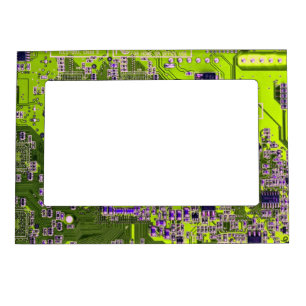 Computer Geek Circuit Board Neon Yellow Magnetic Picture Frame