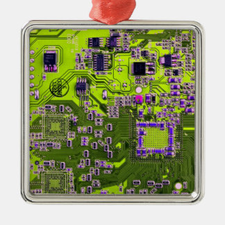 Computer Geek Circuit Board - Neon Yellow Metal Tree Decoration