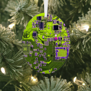 Computer Geek Circuit Board - Neon Yellow Metal Tree Decoration