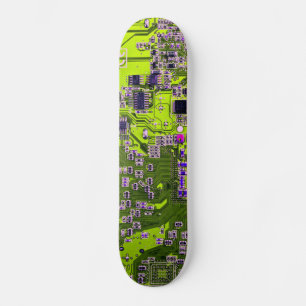 Computer Geek Circuit Board Neon Yellow Skateboard
