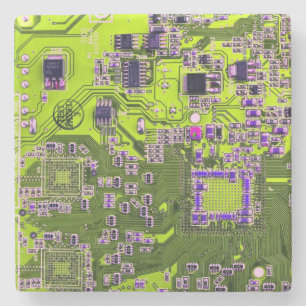 Computer Geek Circuit Board Neon Yellow Stone Coaster