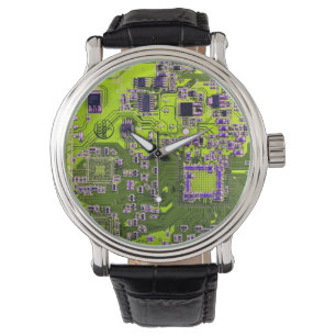 Computer Geek Circuit Board Neon Yellow Watch
