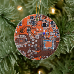 Computer Geek Circuit Board - orange Ceramic Tree Decoration
