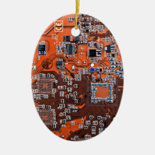 Computer Geek Circuit Board Orange Ceramic Tree Decoration
