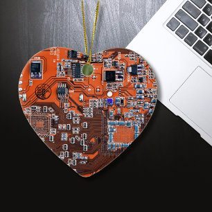 Computer Geek Circuit Board Orange Ceramic Tree Decoration