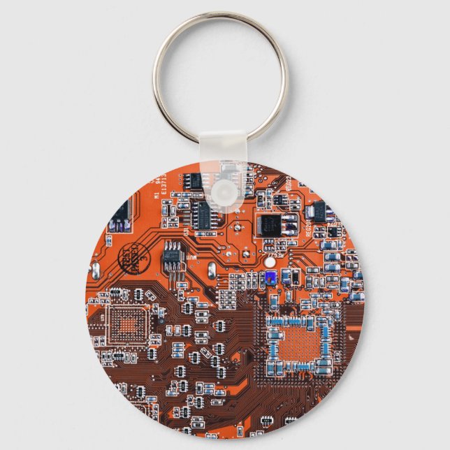 Computer Geek Circuit Board Orange Key Ring (Front)