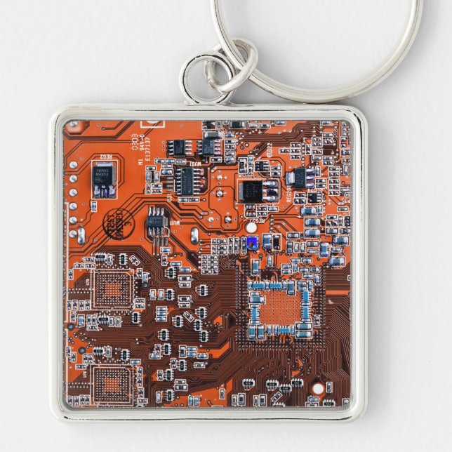 Computer Geek Circuit Board Orange Key Ring (Front)