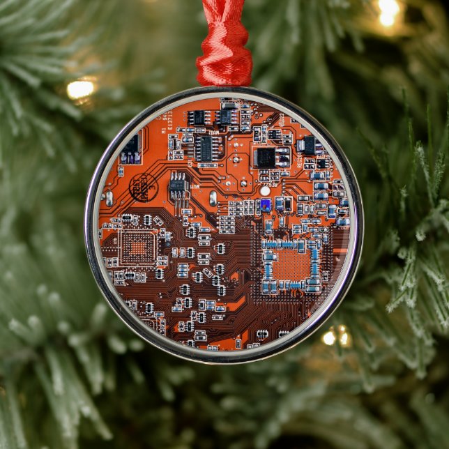 Computer Geek Circuit Board - Orange Metal Tree Decoration (Tree)