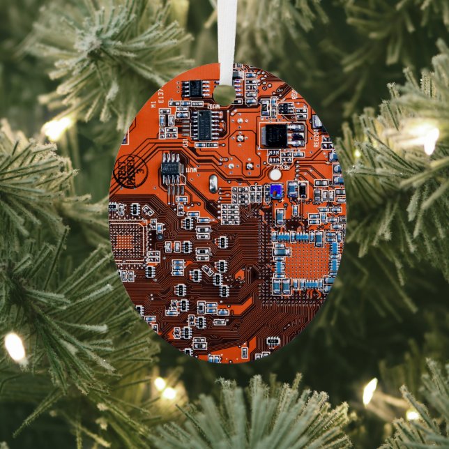 Computer Geek Circuit Board - Orange Metal Tree Decoration (Insitu)