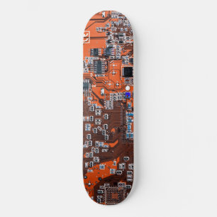 Computer Geek Circuit Board Orange Skateboard