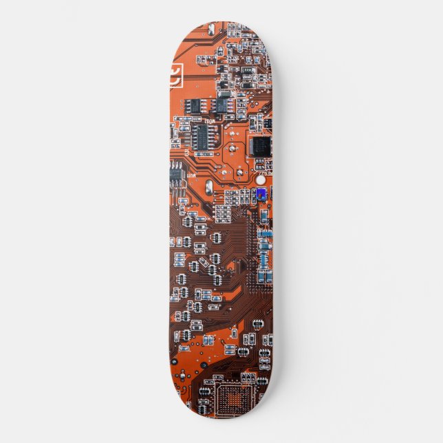Computer Geek Circuit Board Orange Skateboard (Front)