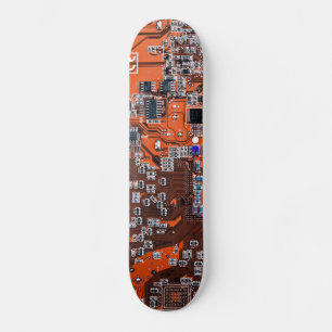 Computer Geek Circuit Board Orange Skateboard
