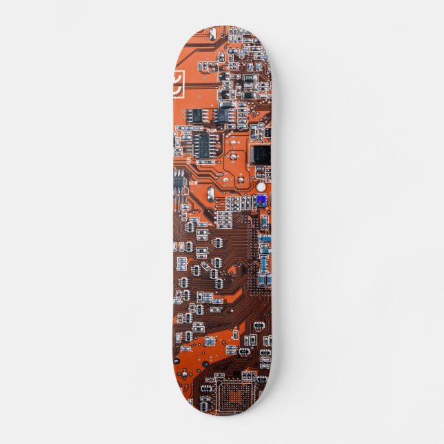 Computer Geek Circuit Board Orange Skateboard (Front)