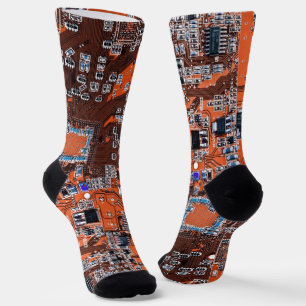 Computer Geek Circuit Board Orange Socks