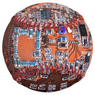 Computer Geek Circuit Board Orange Softball