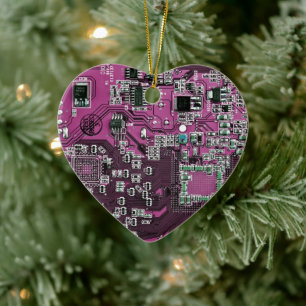 Computer Geek Circuit Board - pink purple Ceramic Tree Decoration