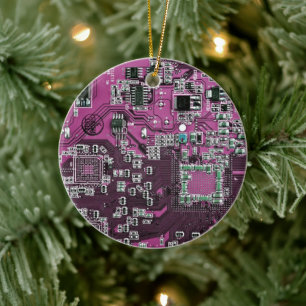 Computer Geek Circuit Board Purple Ceramic Tree Decoration
