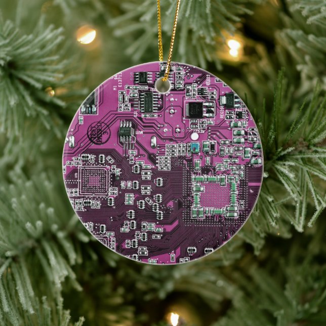 Computer Geek Circuit Board Purple Ceramic Tree Decoration (Tree)