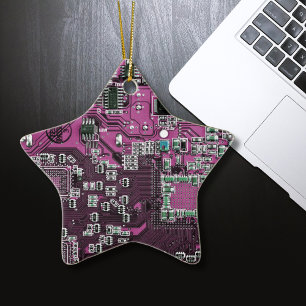 Computer Geek Circuit Board Purple Ceramic Tree Decoration