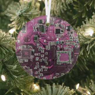 Computer Geek Circuit Board - Purple Glass Tree Decoration