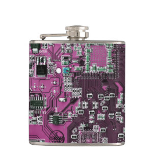 Computer Geek Circuit Board Purple Hip Flask