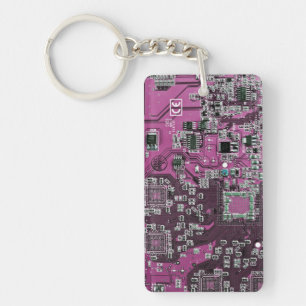 Computer Geek Circuit Board Purple Key Ring