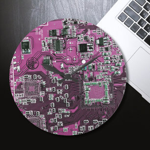 Computer Geek Circuit Board Purple Large Clock