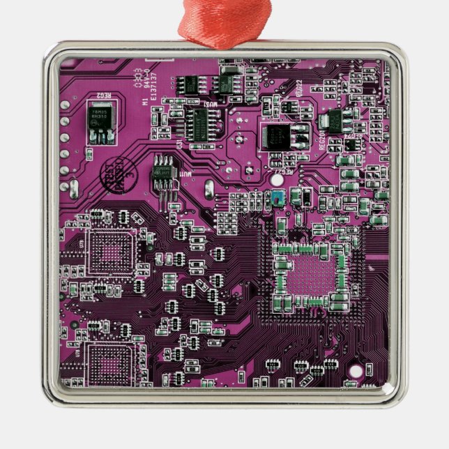 Computer Geek Circuit Board - Purple Metal Tree Decoration (Front)