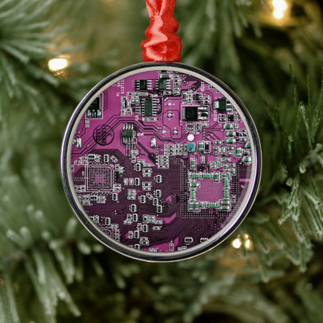 Computer Geek Circuit Board - Purple Metal Tree Decoration (Tree)
