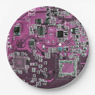 Computer Geek Circuit Board Purple Paper Plate