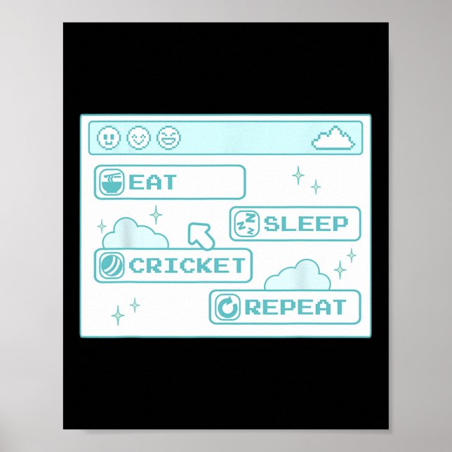 Computer Geek Eat Sleep Cricket Repeat Boys Cool C Poster (Front)