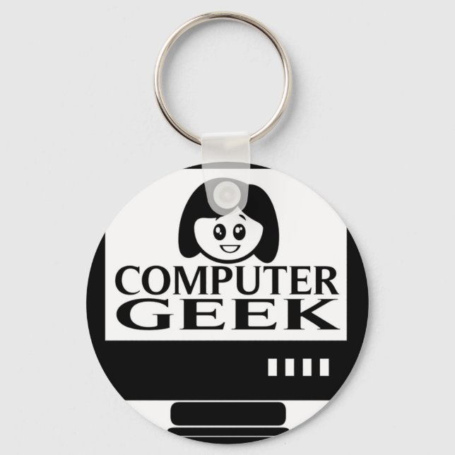 Computer Geek Girl Female Key Ring (Front)
