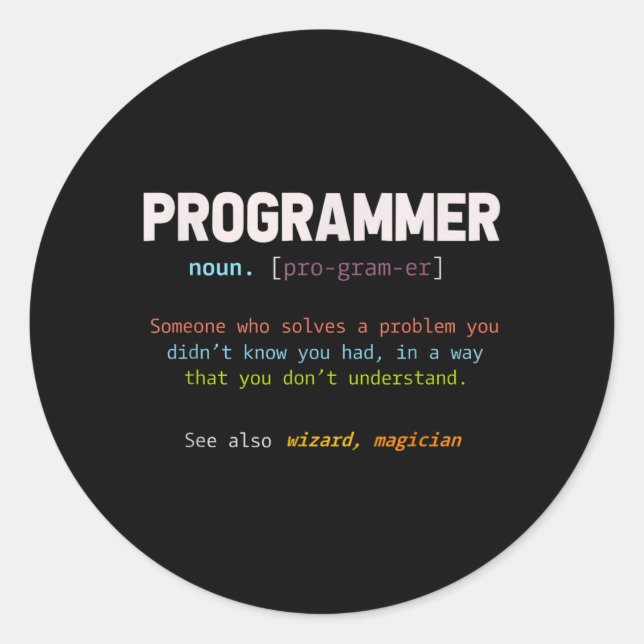 Computer Geek Nerd Gift Funny Programmer Classic Round Sticker (Front)