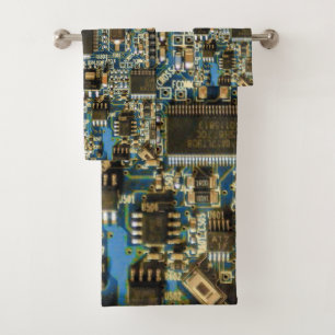 Computer Hard Drive Circuit Board - Blue Bath Towel Set