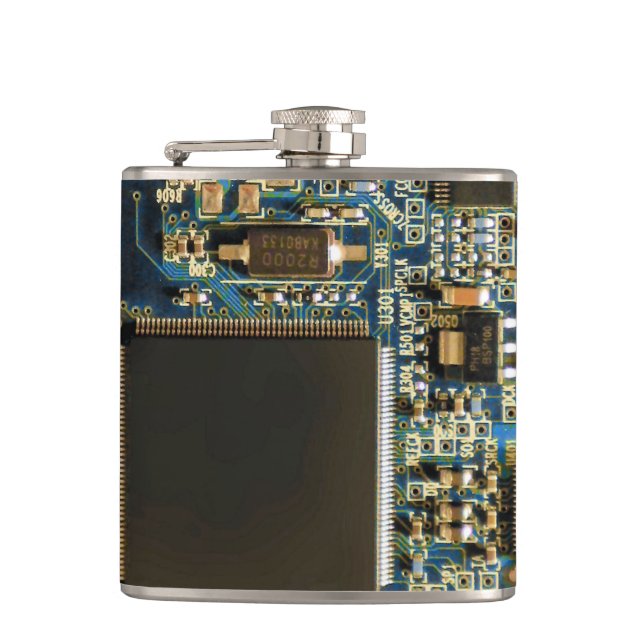 Computer Hard Drive Circuit Board - Blue Hip Flask (Front)