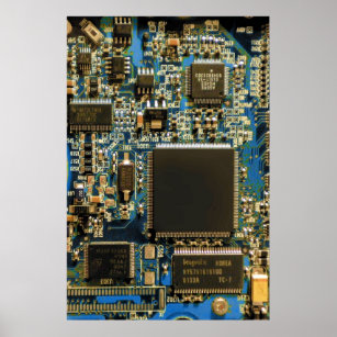 Computer Hard Drive Circuit Board - Blue Poster
