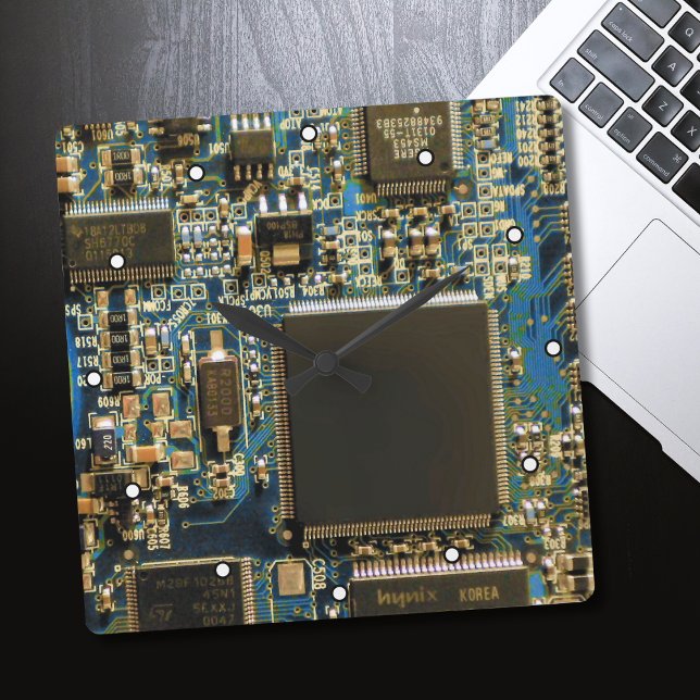Computer Hard Drive Circuit Board - Blue Square Wall Clock (Creator Uploaded)