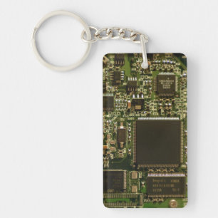 Computer Hard Drive Circuit Board - Green Key Ring