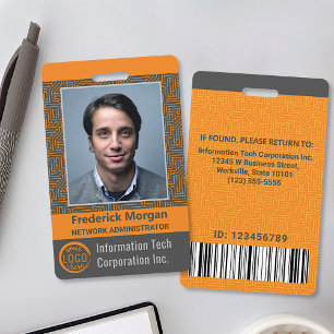 Computer IT Employee Custom Photo Bar Code Logo ID Badge