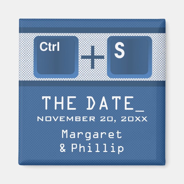 Computer Key Control Save the Date Magnet, Blue Magnet (Front)