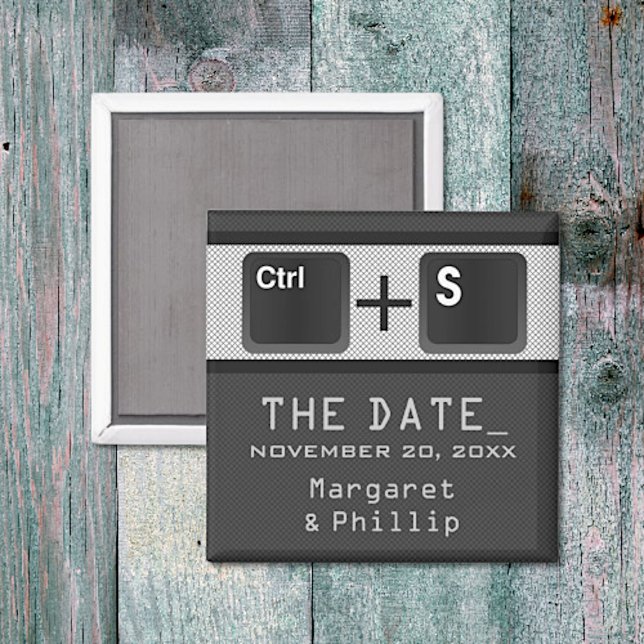 Computer Key Control Save the Date Magnet, Grey Magnet (Gray Computer Key Control Save the Date Magnet)