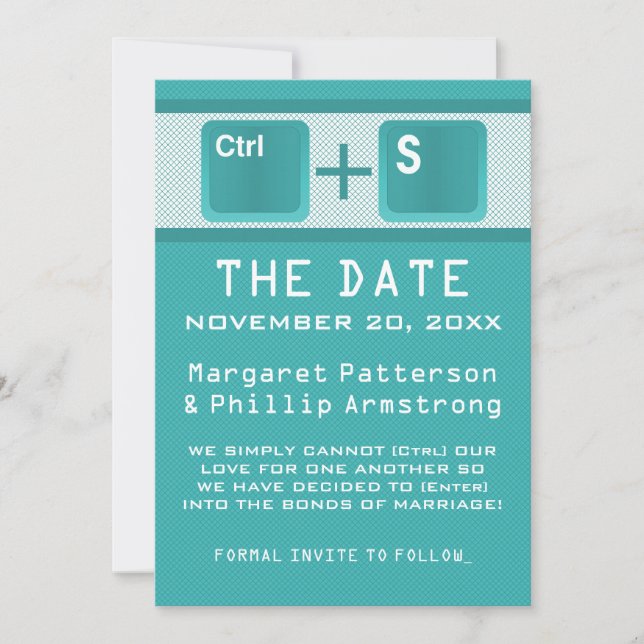 Computer Key Control Save the Date, Teal Date (Front)
