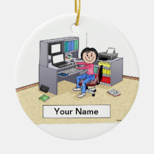 Computer Lover -Female Ceramic Tree Decoration